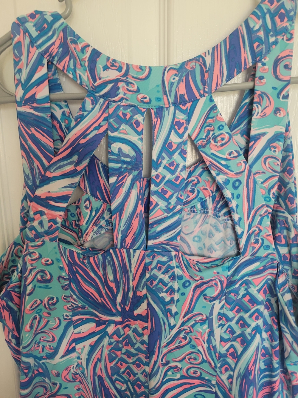 Tropical Pineapple Print Tank Dress in Aqua, Pink & Blue - Picture 2 of 7